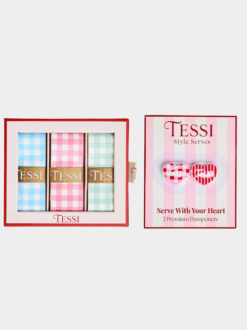Overgrip + Dampener Set in Gingham Girl / Pink and Red