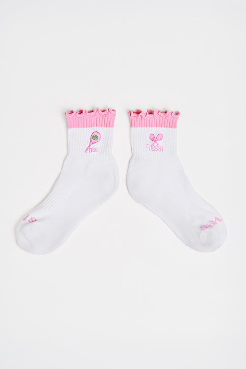Ruffle Athletic Socks in Pink Embroidery