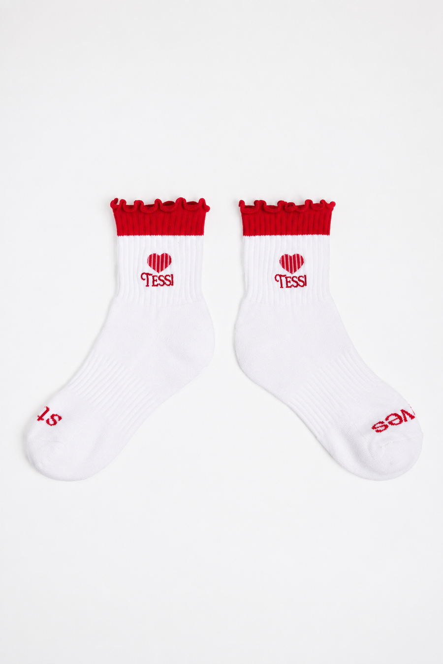 Ruffle Athletic Socks in Red Embroidery