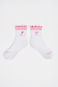 Ruffle Athletic Socks in Pink Embroidery