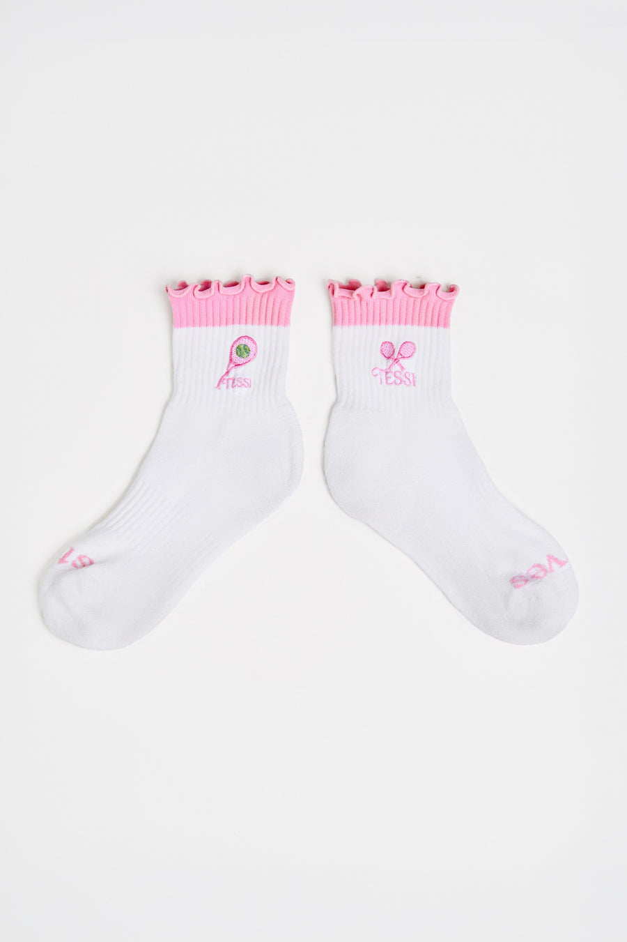 Ruffle Athletic Socks in Pink Embroidery